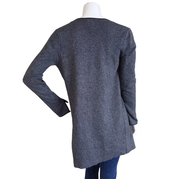 Zara Grey Knit Open Front Sweater Jacket with Faux Leather Trim - Picture 8 of 9